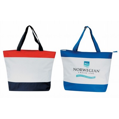 Polyester Jumbo Zipper Tote Bag (20"x15"x5") Royal Blue/White & White/Red