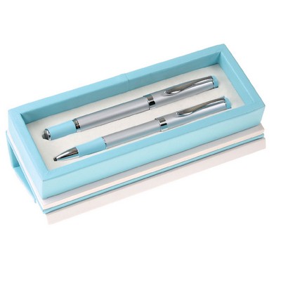 Pastel Blue Ball Pen and Roller Ball Pen Set