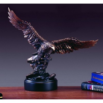 Copper Tint Spread Wing Eagle Trophy on Stacked Rocks w/ Round Base (17"x15")