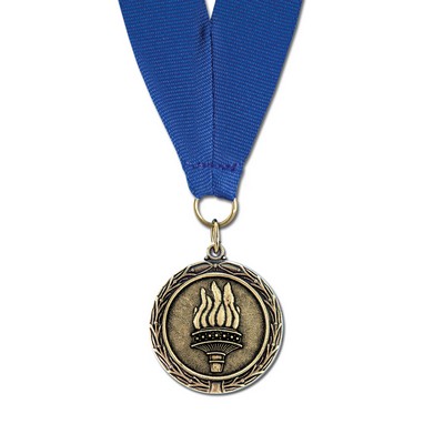 1 1/2" Torch Cast MX Medal w/ Grosgrain Neck Ribbon