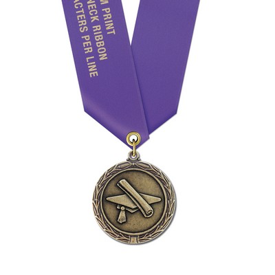 1 1/2" Graduation Cast MX Medal w/ Satin Neck Ribbon