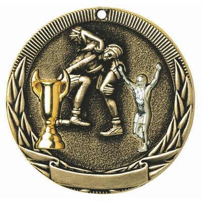 Wrestling, Tri-Colored Medal, 2"