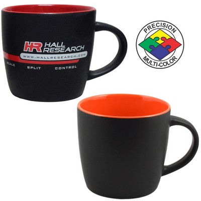 12 Oz. Black/Orange Euro Cafe Mug - Dishwasher Resistant - Precision Spot Color