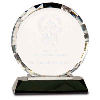 Crystal Round Award w/Rectangle Facets on Black Crystal Base (6")