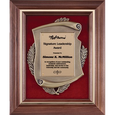 Walnut Plaque with Metal Casting, 12 1/2 x 15 1/2"