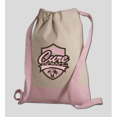 CANVAS SPORT BACK PACK (Imprinted)-- Natural Beige/Pink