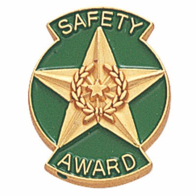 ¾" Safety Award Pin w/Die Struck Gold Star & Green Enameled Plate