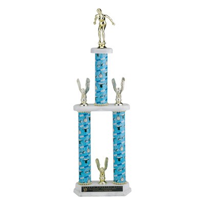 27" Three Column Swim Trophy w/2" Insert, Eagles & Figure