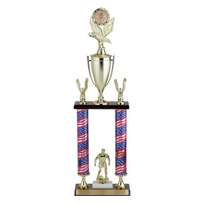 26½" Two Column Stars & Stripes Trophy w/Cup, Takes Figure & Holds 2" Insert