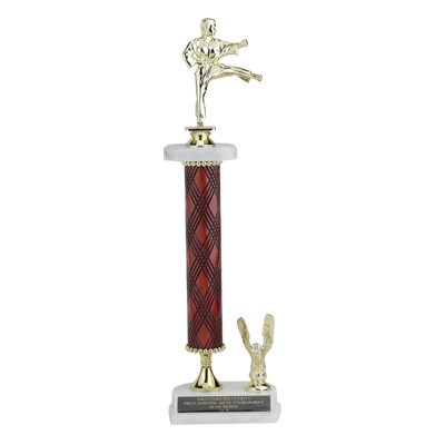 18" One-Column Mahogany Finish Trophy w/Eagle Trim Takes Figure