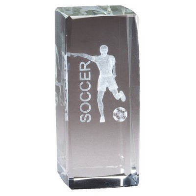 Crystal Block with 3-D Laser Soccer, Male (2" x 4.5")