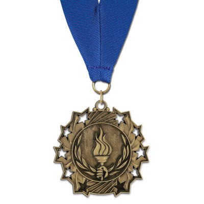 2 1/4" Torch TS Medal w/ Grosgrain Neck Ribbon