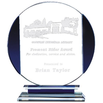 Dynamics Blue Accented Circular Glass Award - 7 1/2'' H