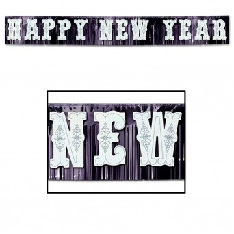 White & Black Metallic Happy New Year Banners