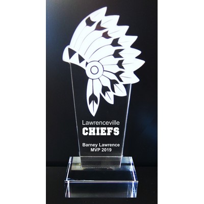 EXCLUSIVE! Acrylic and Crystal Engraved Award - 9-1/2" Tall - Indian, Redskin or Chief