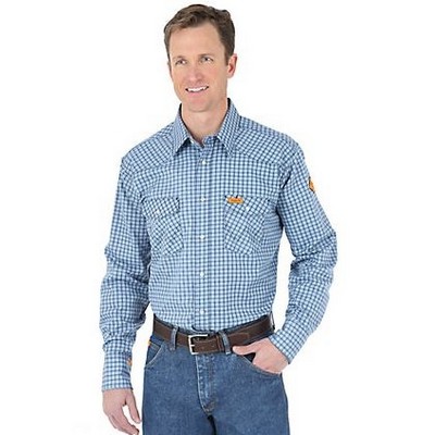 Wrangler® Men's Blue Plaid Western Flame Resistant Work Shirt