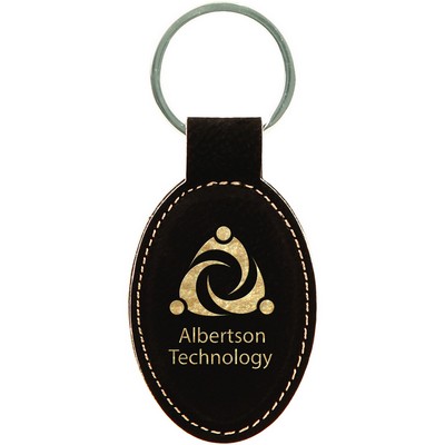 Oval Leatherette Black/Gold Keychain (3" x 1.75")