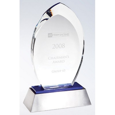 Blue Flare Crystal Award on Aluminum Base, 6"x9-3/4"H