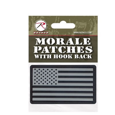 PVC US Flag Patches W/ Header Card (Black/Silver)