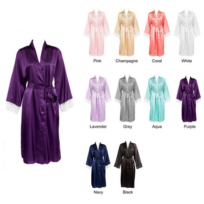 Women's Long Lace Trim Stretch Silky Satin Robes