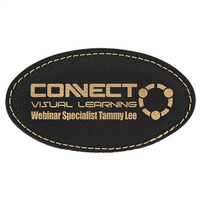 Black-Gold Laserable-Leathette 1-3/4"H Oval Badge with Magnet