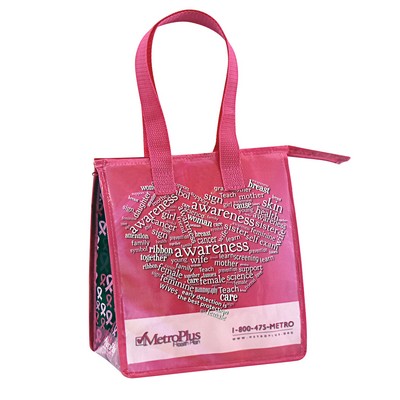 Full-Color 120g Laminated Non-Woven Insulated Awareness Lunch Bag w/Zipper Closure 9"x10"x5.5"