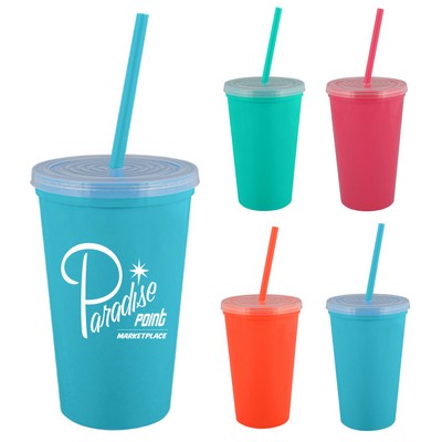 16 Oz. Bolero Double Wall Insulated Tumbler - Bright Line Neon Colors