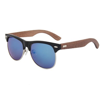 Walnut Sunglasses - Blue Mirrored Lenses