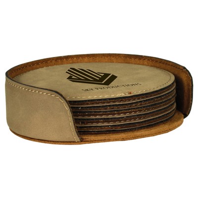 Light Brown Round Leatherette 6-Coaster Set