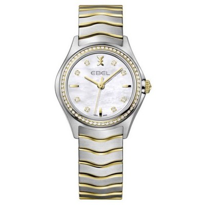 Ebel Classic Wave Ladies Stainless Steel Watch w/Two Tone Bracelet & Diamond Bezel