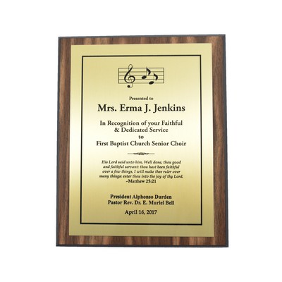 Walnut Finish Plaque w/Black Edge & Gold Plate 9" x 12"