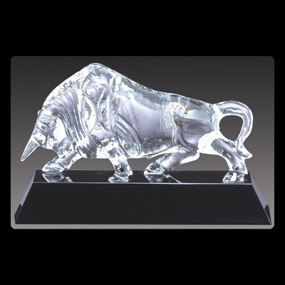 Optical Crystal Bull on Black Base 13" x 4 3/4"