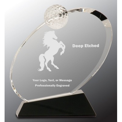 6" Clear Crystal Oblong Golf Award on Black Crystal Base