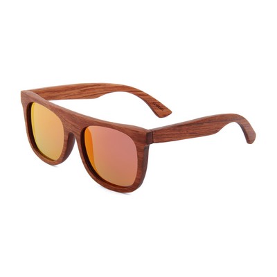 Rose Wood Sunglasses - Red Mirror Polarized Lenses - Rose Wood Frames