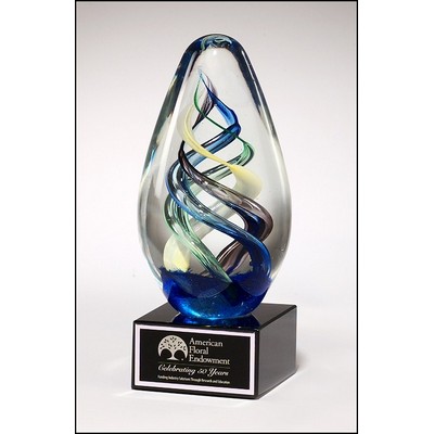 Egg-Shaped Art Glass Award w/Black Glass Base