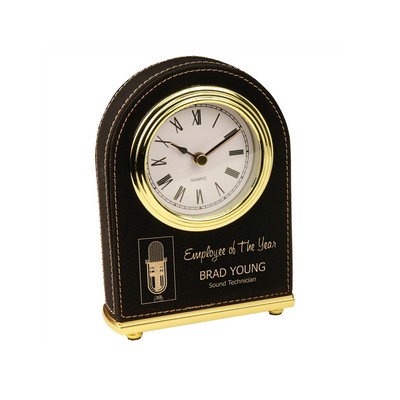 5½" Black/Gold Leatherette Arch Desk Clock