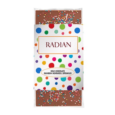 3.5 Oz. Contemporary Belgian Chocolate Bar w/ Rainbow Nonpareil Sprinkles