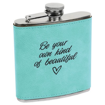 Stainless Steel Flask with Teal Faux Leather, 6 oz