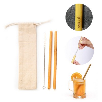 Bamboo Straw Kit In Cotton Pouch