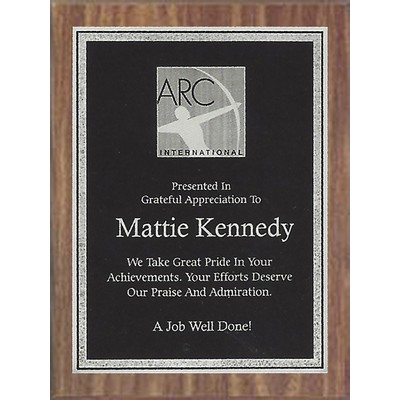 Economy Walnut Finish Plaque Series with Black-Silver Florentine Plate, 6"x8"