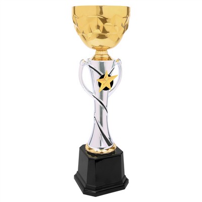 14" Silver/Gold Completed Metal Cup Trophy On Plastic Base