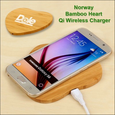 Norway Bamboo "Eco Friendly" Qi Wireless Charging 5 Watts Pad - Heart