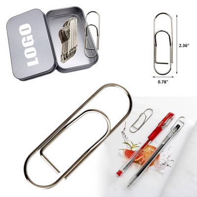 Silver Jumbo Paper Clips Pen Holder In Tin Box