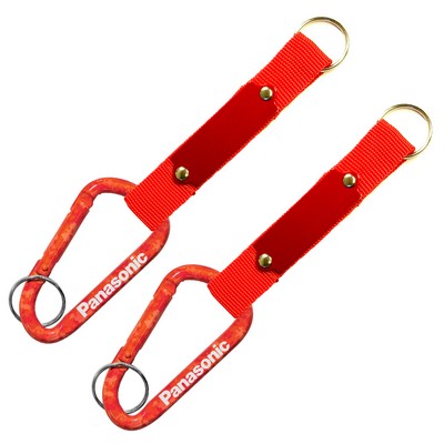 Red Carabiner w/Strap & Metal Plate & Split Ring