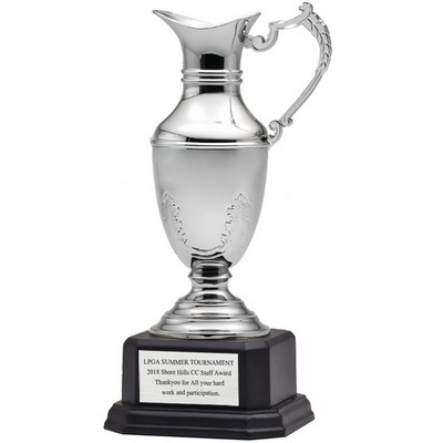 12½" Nickel Plated Polished Claret Jug Trophy Cup w/Black Base