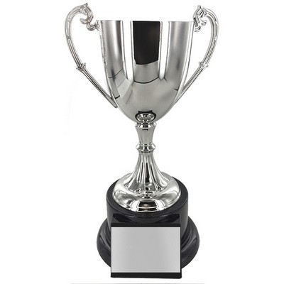 8½" Nickel Plated Polished Trophy Cup w/Black Base