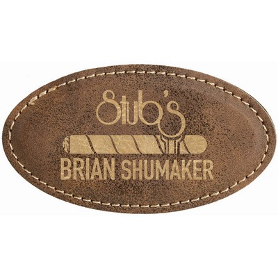 Rustic Laser Engraved Leatherette Oval Badge Blank with Magnet (3 1/4" x 1 3/4")