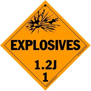 Explosives Class 1.2J Polycoated Tagboard Placard - 10.75" x 10.75"