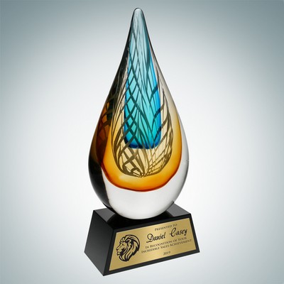 Art Glass Desert Sky Award w/Black Base & Gold Plate