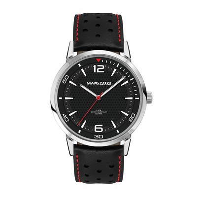 Wc8154 42mm Metal Silver Case, 3 Hand Mvmt, Black Dial, Leather Strap, Flat Mineral Crystal, 3 Atm W